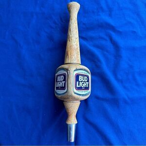 VTG BUD Light Beer Tap Wooden Handle 3 Sided Budweiser 12" L Metal End Spout